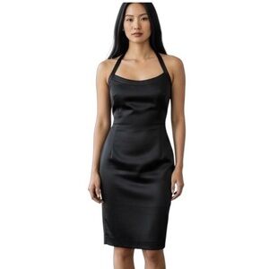 Black Satin Halter Sheath Dress